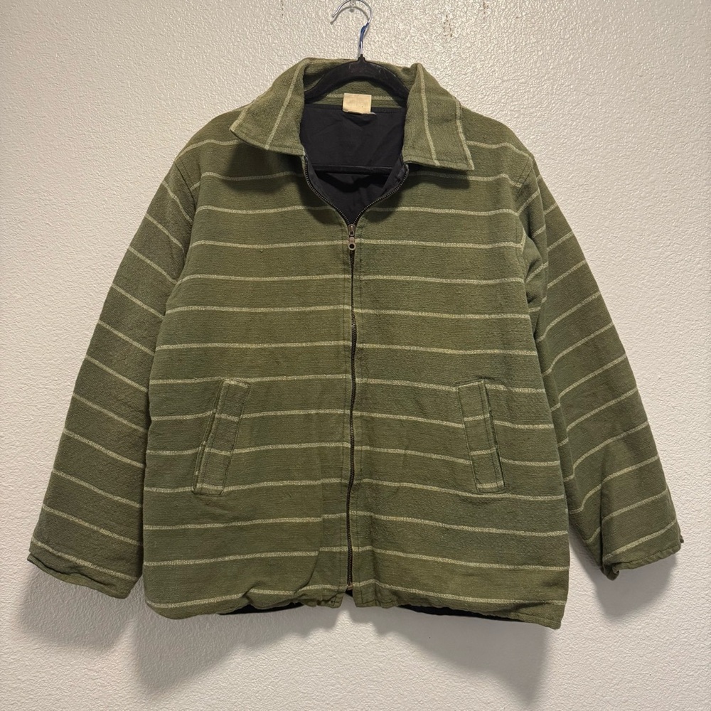 Nepali Bazaar Denver Nepal Men Medium Green Cream Stripped Jacket